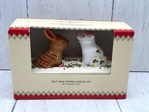 Cath Kidston Christmas Salt and Pepper Set Ceramic Tray Rabbit Bear NEW in Box
